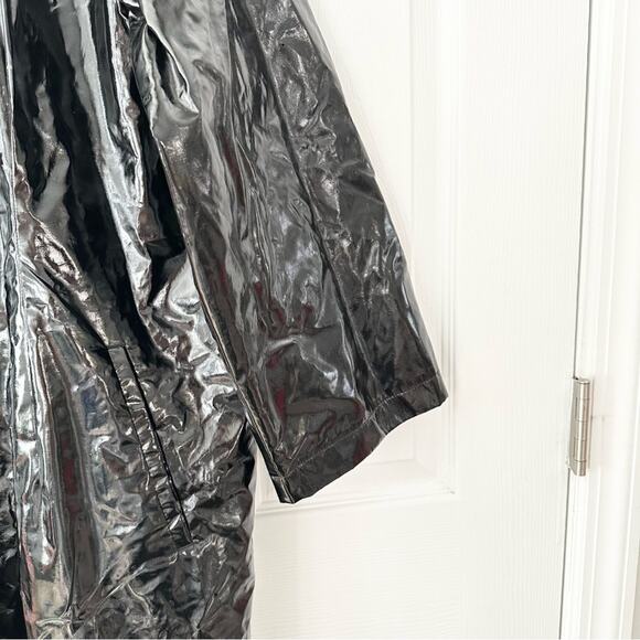 Jane Post Black Patent Shiny Boxy Rain Coat Poncho Jacket Snap Button Back 1X - Picture 9 of 14